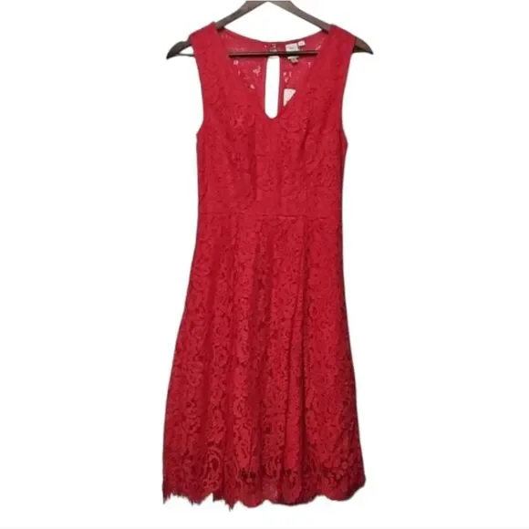 New Anthropologie Seen Worn Kept Elegant Pink Rose Lace V-neck Dress Size 4 - Picture 3 of 7